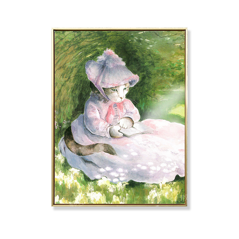 Brehn | Funky Spoof Monet Malerei Leinwand Pastell Katze Mädchen Wandkunst Druck für Esszimmer