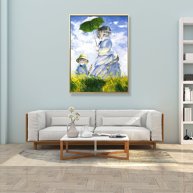 Brehn | Funky Spoof Monet Malerei Leinwand Pastell Katze Mädchen Wandkunst Druck für Esszimmer