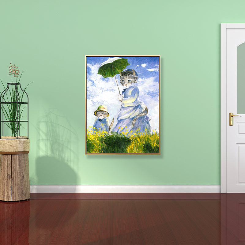 Brehn | Funky Spoof Monet Malerei Leinwand Pastell Katze Mädchen Wandkunst Druck für Esszimmer