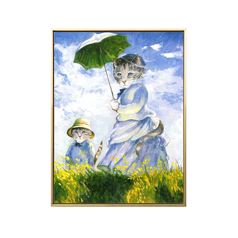 Brehn | Funky Spoof Monet Malerei Leinwand Pastell Katze Mädchen Wandkunst Druck für Esszimmer