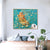 Brehn | Gelbe Katze im Zweig Leinwandkunst Nordic Stil Texturiert Mädchen Schlafzimmer Wanddekoration in Blau
