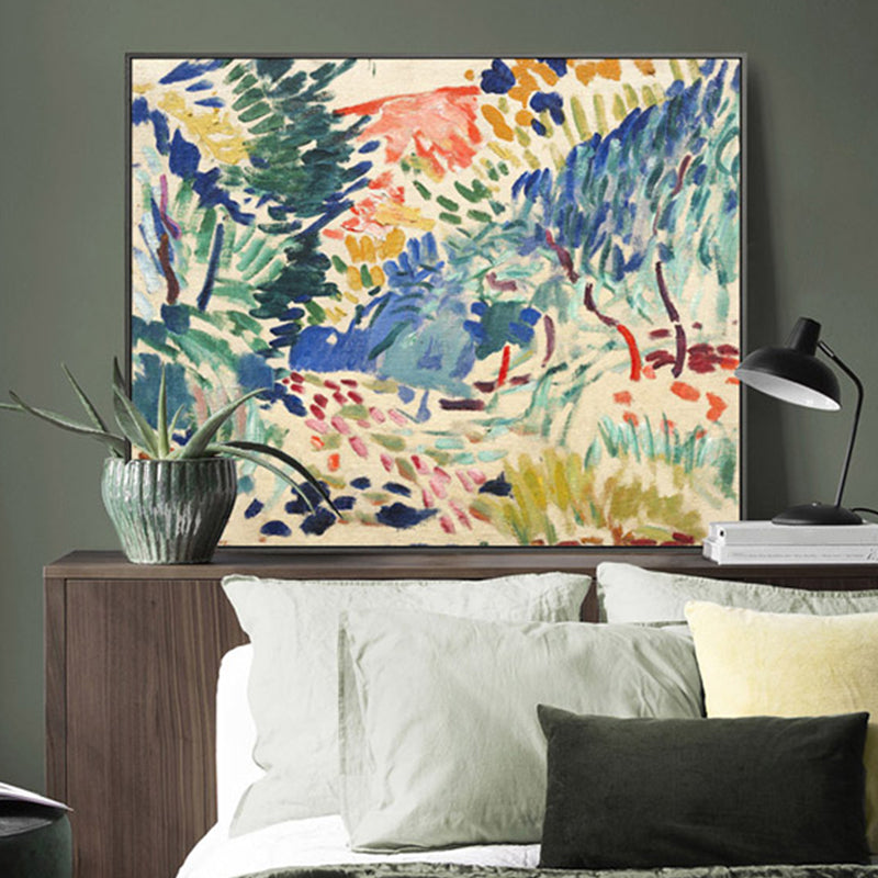 Brehn | Handbedruckte gewickelte Leinwand blaue Impressionismus-Stil Wandkunst Dekor für das Wohnzimmer