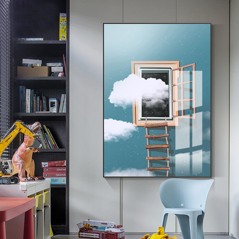 Brehn | Hausbauansicht Leinwand Surrealismus Stil Texturiertes Wandkunst Dekor in Helligkeit Farbe