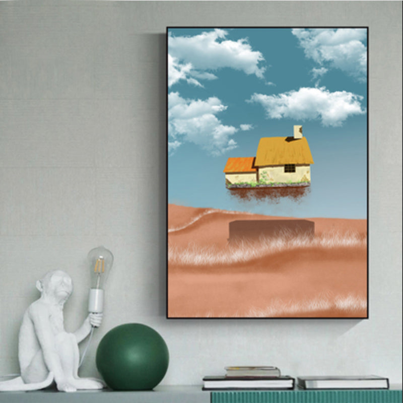 Brehn | Hausbauansicht Leinwand Surrealismus Stil Texturiertes Wandkunst Dekor in Helligkeit Farbe