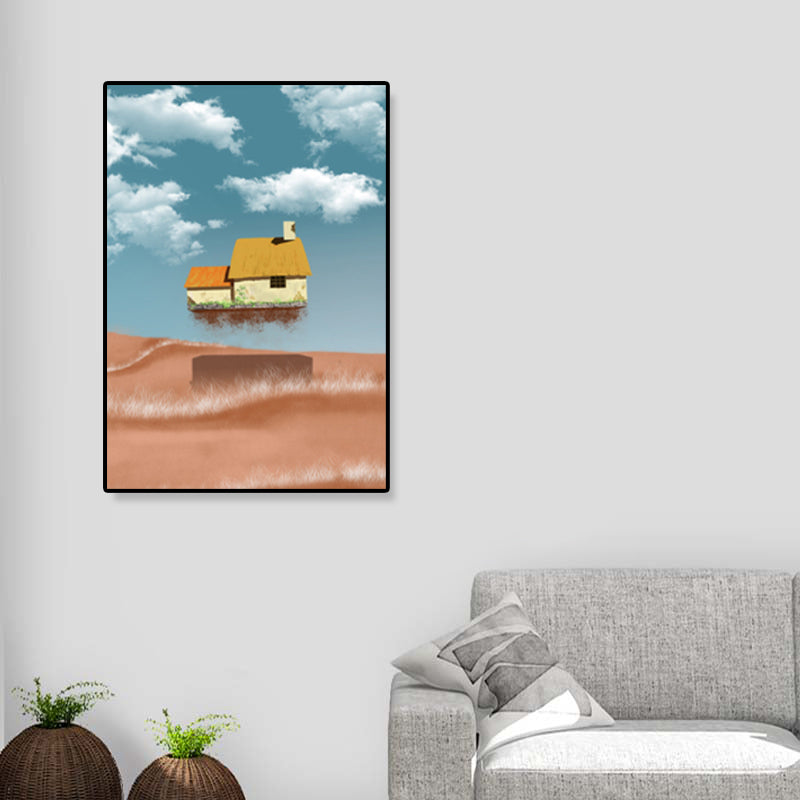Brehn | Hausbauansicht Leinwand Surrealismus Stil Texturiertes Wandkunst Dekor in Helligkeit Farbe