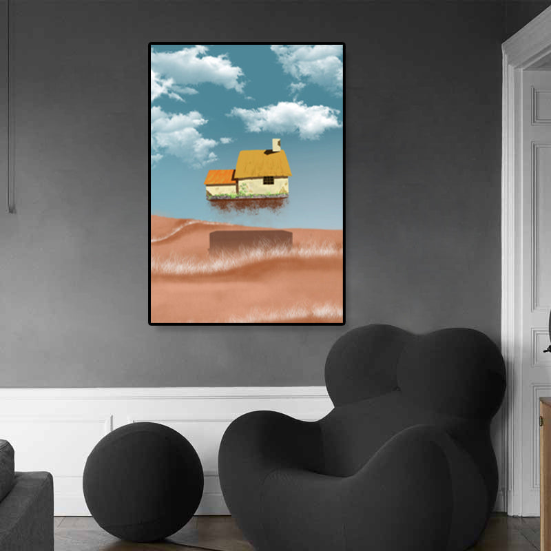 Brehn | Hausbauansicht Leinwand Surrealismus Stil Texturiertes Wandkunst Dekor in Helligkeit Farbe