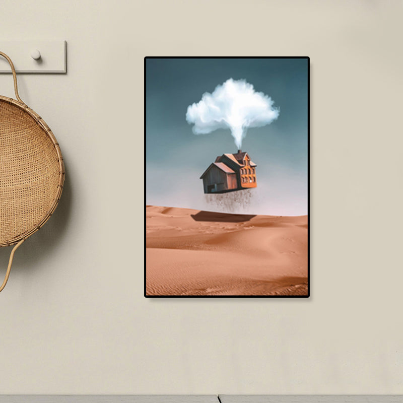 Brehn | Hausbauansicht Leinwand Surrealismus Stil Texturiertes Wandkunst Dekor in Helligkeit Farbe