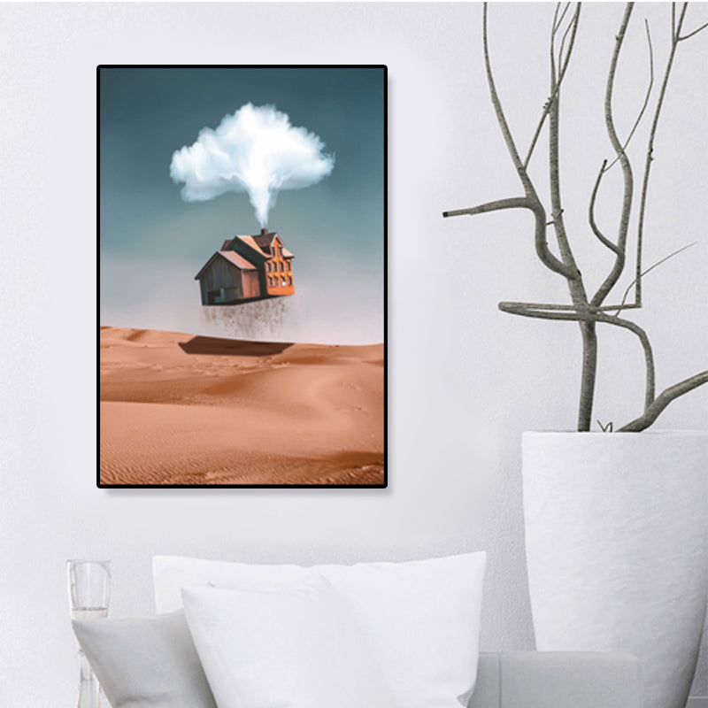 Brehn | Hausbauansicht Leinwand Surrealismus Stil Texturiertes Wandkunst Dekor in Helligkeit Farbe