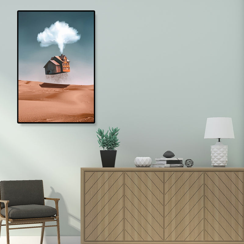 Brehn | Hausbauansicht Leinwand Surrealismus Stil Texturiertes Wandkunst Dekor in Helligkeit Farbe
