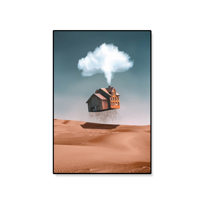 Brehn | Hausbauansicht Leinwand Surrealismus Stil Texturiertes Wandkunst Dekor in Helligkeit Farbe