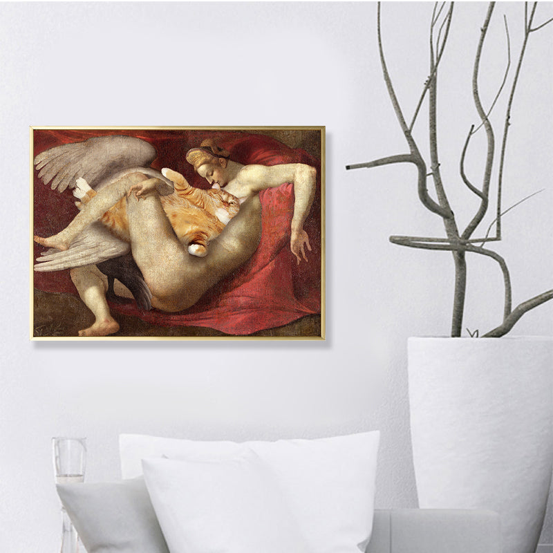 Brehn | Michelangelo Mensch und Katze Leinwanddruck Funky Texturierte Wandkunst in Braun und Rot