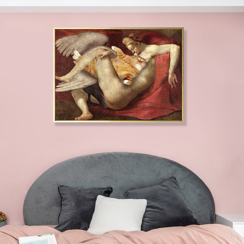 Brehn | Michelangelo Mensch und Katze Leinwanddruck Funky Texturierte Wandkunst in Braun und Rot