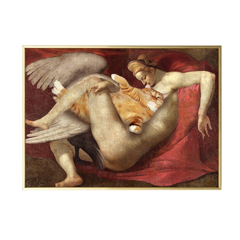 Brehn | Michelangelo Mensch und Katze Leinwanddruck Funky Texturierte Wandkunst in Braun und Rot