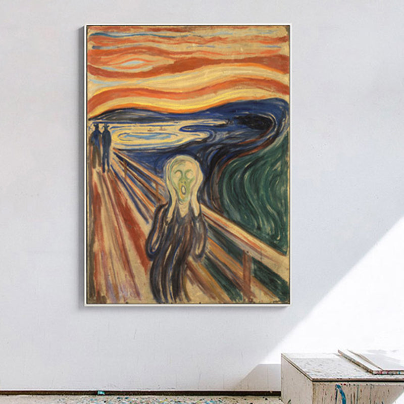 Brehn | Figur auf Holzbrücke Kunstdruck Abstract Expressionismus Leinwand Wanddekoration in sanften Farben für den Raum