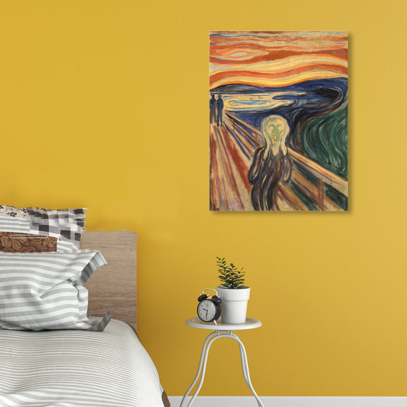 Brehn | Figur auf Holzbrücke Kunstdruck Abstract Expressionismus Leinwand Wanddekoration in sanften Farben für den Raum