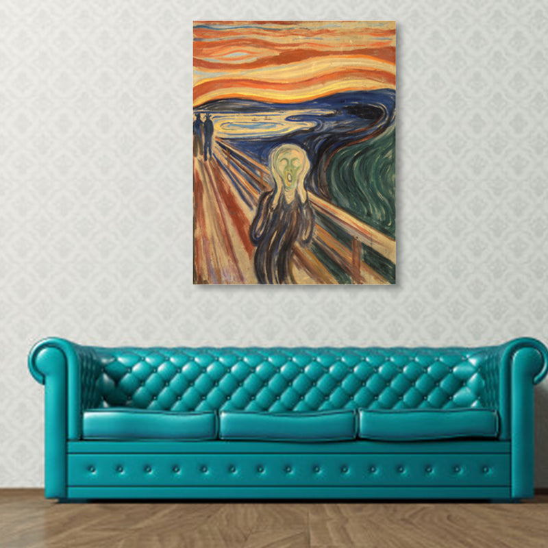 Brehn | Figur auf Holzbrücke Kunstdruck Abstract Expressionismus Leinwand Wanddekoration in sanften Farben für den Raum