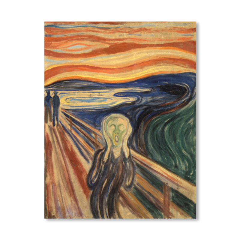 Brehn | Figur auf Holzbrücke Kunstdruck Abstract Expressionismus Leinwand Wanddekoration in sanften Farben für den Raum