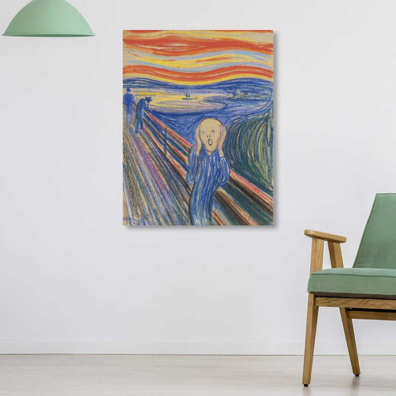 Brehn | Figur auf Holzbrücke Kunstdruck Abstract Expressionismus Leinwand Wanddekoration in sanften Farben für den Raum