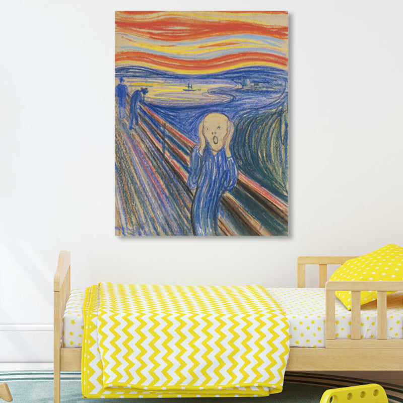 Brehn | Figur auf Holzbrücke Kunstdruck Abstract Expressionismus Leinwand Wanddekoration in sanften Farben für den Raum