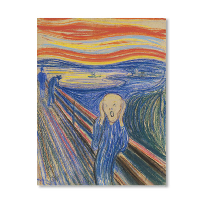 Brehn | Figur auf Holzbrücke Kunstdruck Abstract Expressionismus Leinwand Wanddekoration in sanften Farben für den Raum