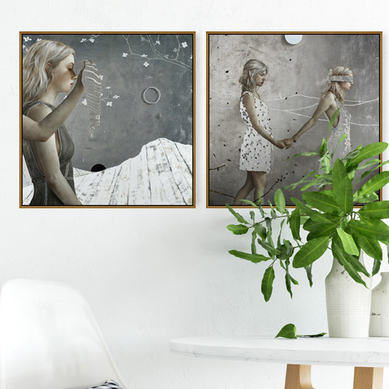 Brehn | Surrealismus Gehende Maid Leinwand Kunstmalerei Charakter Sanfte Farbe Galerie Wanddeko