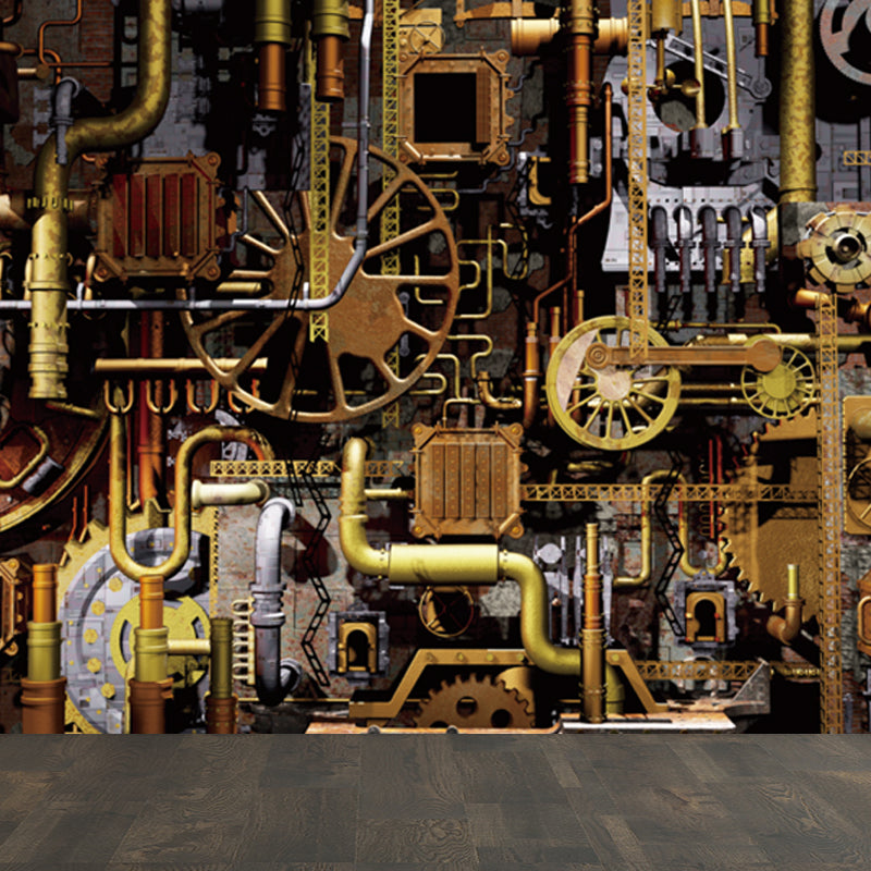 Brehn | Donkere Kleur Steampunk Behang Volledige Maat Metaal Effect Wanddecoratie voor Thuisinterieur