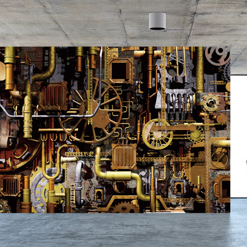 Brehn | Donkere Kleur Steampunk Behang Volledige Maat Metaal Effect Wanddecoratie voor Thuisinterieur