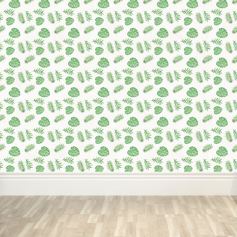Brehn | Tropische Bladeren Patroon Muurverf Non-woven Textuur Vlekbestendig Zachte Kleur Wandkunst voor Slaapkamer