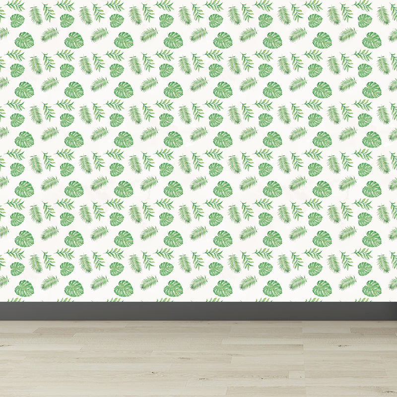 Brehn | Tropische Bladeren Patroon Muurverf Non-woven Textuur Vlekbestendig Zachte Kleur Wandkunst voor Slaapkamer