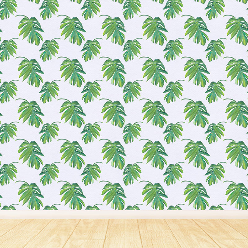 Brehn | Tropische Bladeren Patroon Muurverf Non-woven Textuur Vlekbestendig Zachte Kleur Wandkunst voor Slaapkamer