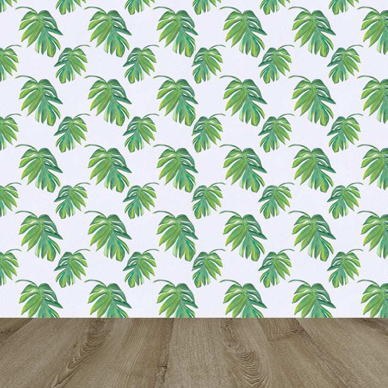 Brehn | Tropische Bladeren Patroon Muurverf Non-woven Textuur Vlekbestendig Zachte Kleur Wandkunst voor Slaapkamer