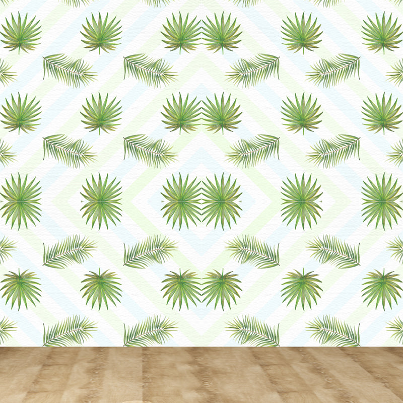 Brehn | Tropische Bladeren Patroon Muurverf Non-woven Textuur Vlekbestendig Zachte Kleur Wandkunst voor Slaapkamer