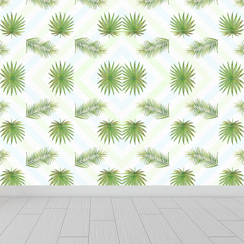 Brehn | Tropische Bladeren Patroon Muurverf Non-woven Textuur Vlekbestendig Zachte Kleur Wandkunst voor Slaapkamer