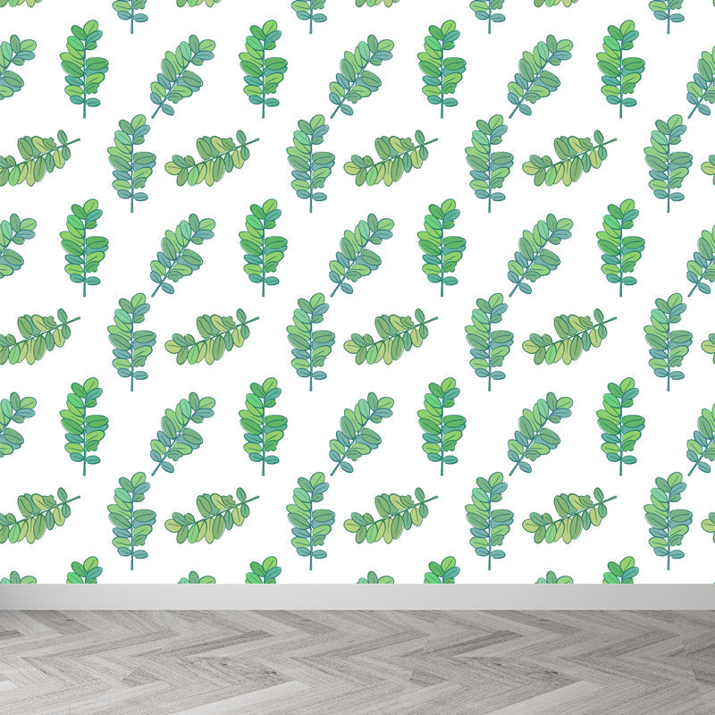 Brehn | Tropische Bladeren Patroon Muurverf Non-woven Textuur Vlekbestendig Zachte Kleur Wandkunst voor Slaapkamer