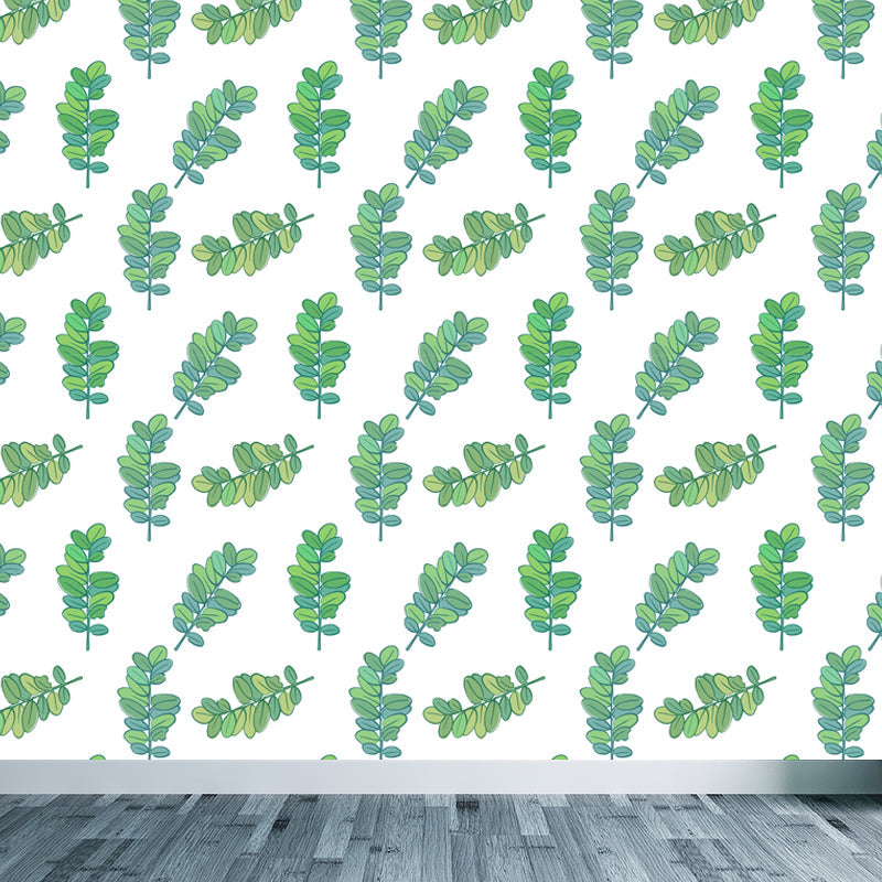 Brehn | Tropische Bladeren Patroon Muurverf Non-woven Textuur Vlekbestendig Zachte Kleur Wandkunst voor Slaapkamer