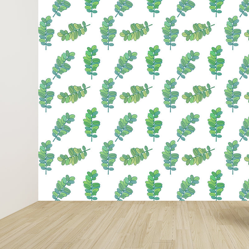 Brehn | Tropische Bladeren Patroon Muurverf Non-woven Textuur Vlekbestendig Zachte Kleur Wandkunst voor Slaapkamer