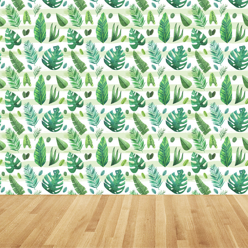 Brehn | Tropische Bladeren Patroon Muurverf Non-woven Textuur Vlekbestendig Zachte Kleur Wandkunst voor Slaapkamer