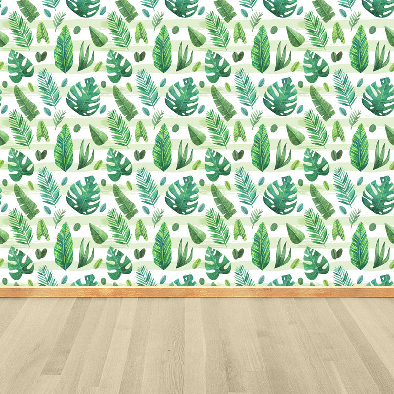 Brehn | Tropische Bladeren Patroon Muurverf Non-woven Textuur Vlekbestendig Zachte Kleur Wandkunst voor Slaapkamer