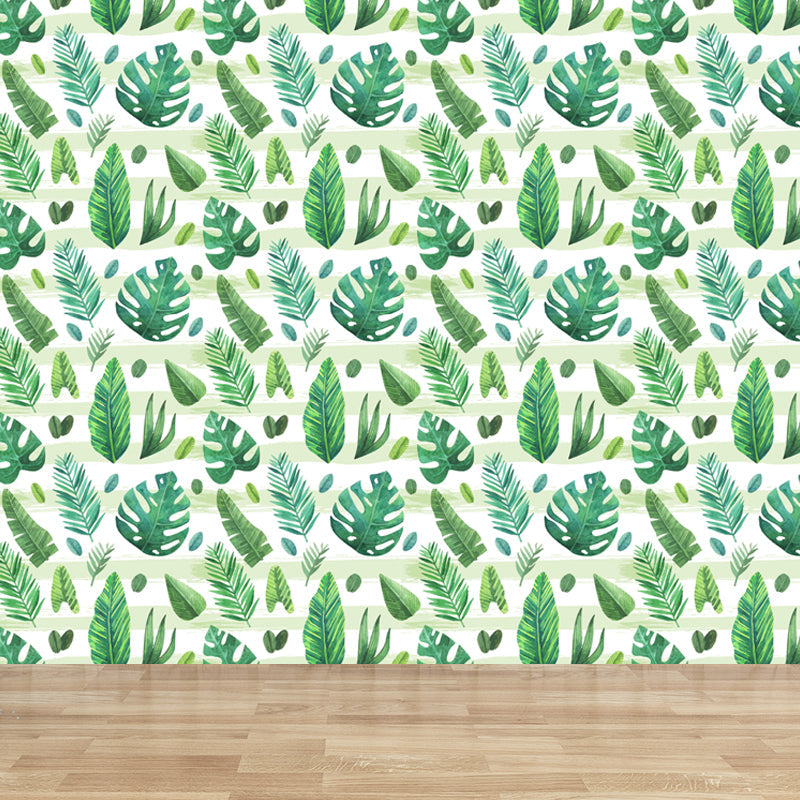 Brehn | Tropische Bladeren Patroon Muurverf Non-woven Textuur Vlekbestendig Zachte Kleur Wandkunst voor Slaapkamer