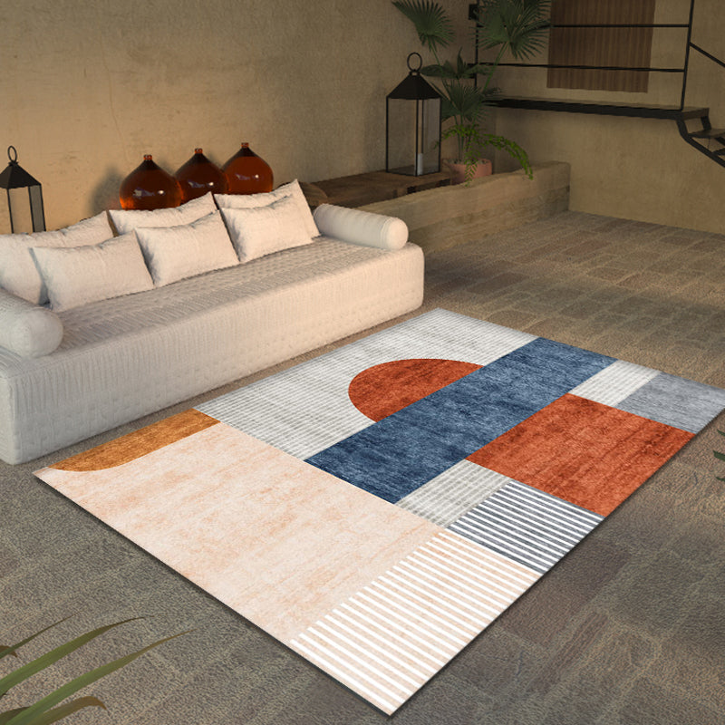Brehn | Oranje-Rood Moderne Tapijt Polyester Kleurblok Gestreept Patroon Tapijt Huisdier Vriendelijk Wasbaar Antislip Vloerkleed voor Thuis