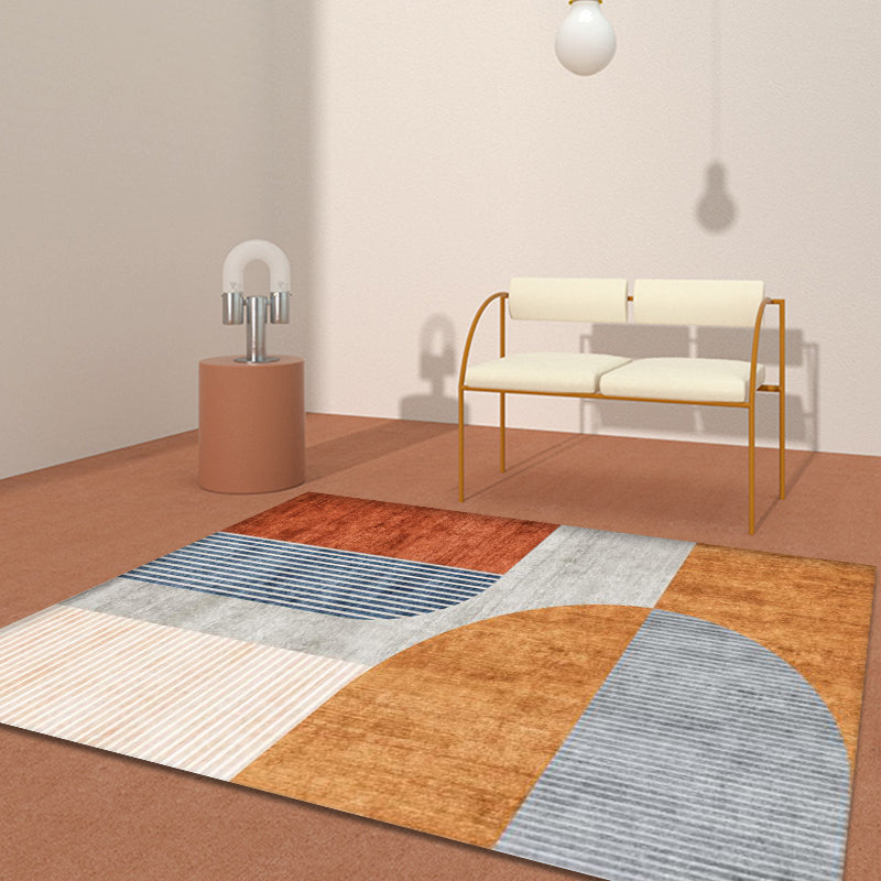 Brehn | Oranje-Rood Moderne Tapijt Polyester Kleurblok Gestreept Patroon Tapijt Huisdier Vriendelijk Wasbaar Antislip Vloerkleed voor Thuis