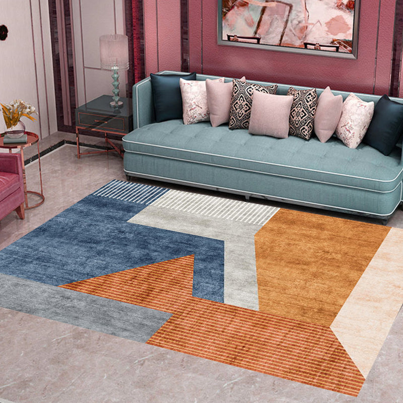 Brehn | Oranje-Rood Moderne Tapijt Polyester Kleurblok Gestreept Patroon Tapijt Huisdier Vriendelijk Wasbaar Antislip Vloerkleed voor Thuis