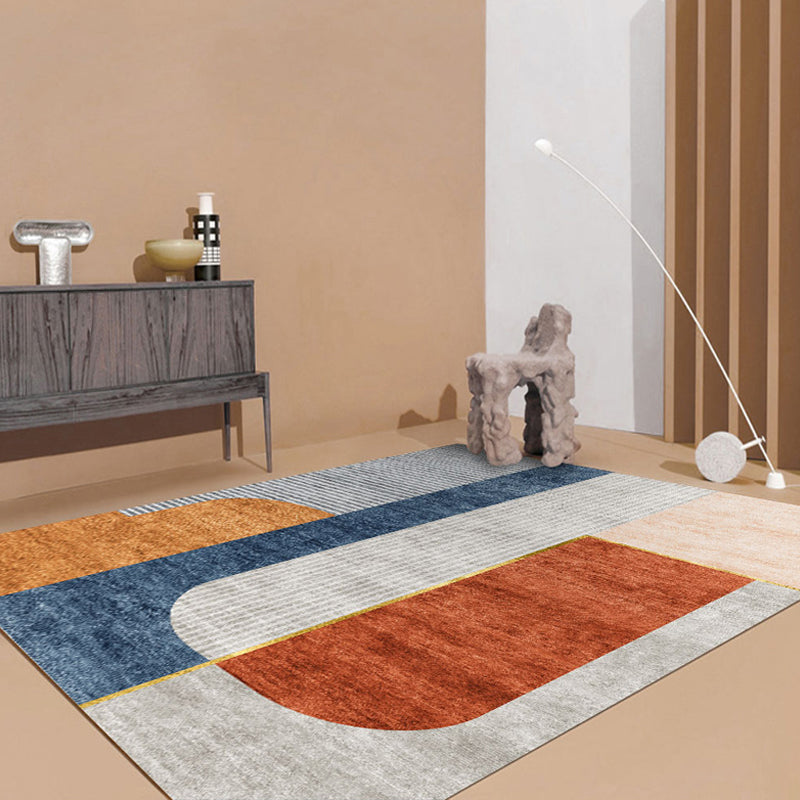 Brehn | Oranje-Rood Moderne Tapijt Polyester Kleurblok Gestreept Patroon Tapijt Huisdier Vriendelijk Wasbaar Antislip Vloerkleed voor Thuis