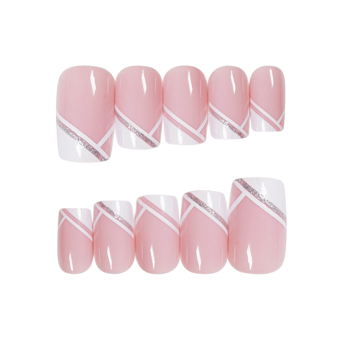 Kunstvolle Nageldesign mit elegantem French-Tip und Glitzerakzenten Brehn