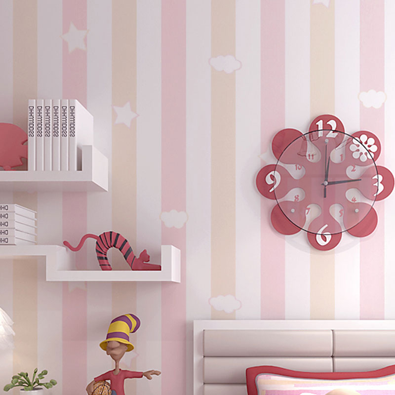 Brehn | 33' x 20.5" stripe wallpaper for kids cloud wall art in soft colors for children, dirt-repellent
