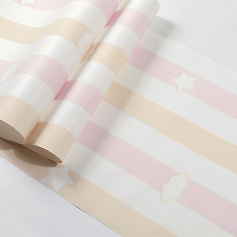 Brehn | 33' x 20.5" stripe wallpaper for kids cloud wall art in soft colors for children, dirt-repellent