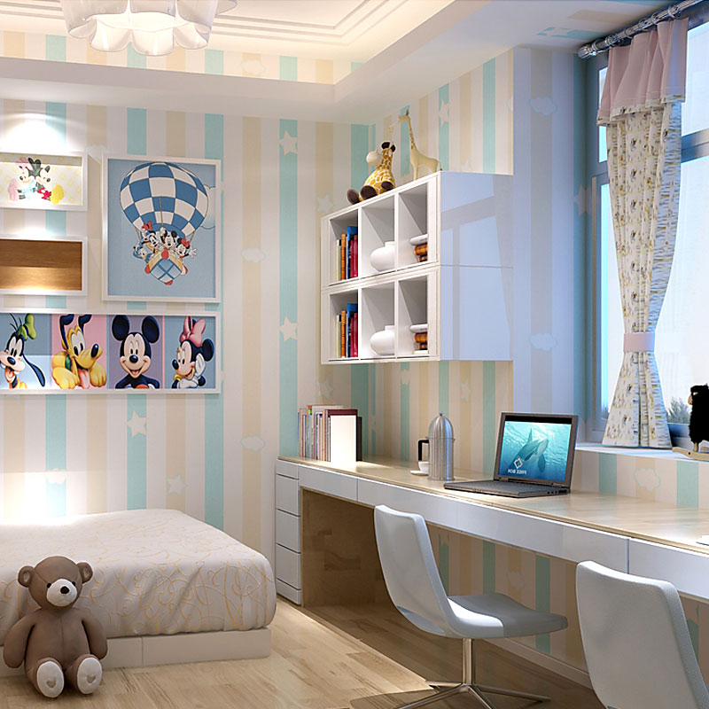 Brehn | 33' x 20.5" stripe wallpaper for kids cloud wall art in soft colors for children, dirt-repellent