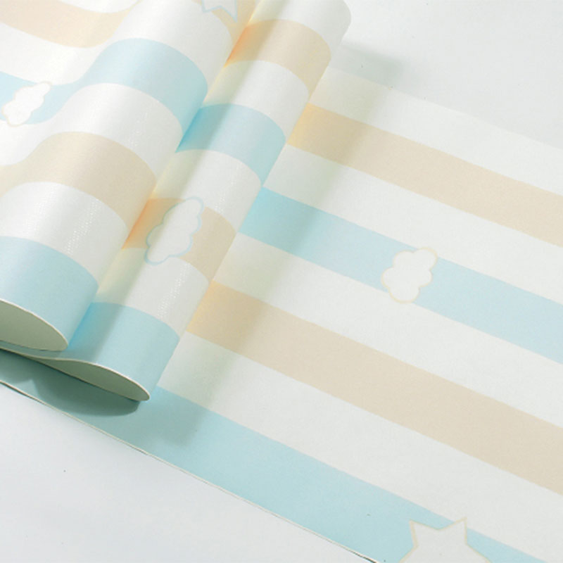 Brehn | 33' x 20.5" stripe wallpaper for kids cloud wall art in soft colors for children, dirt-repellent