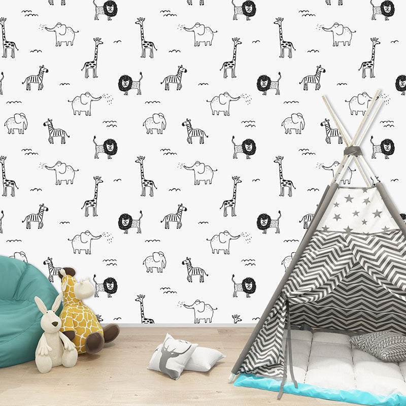 Brehn | Moderne Wandbekleding Grijs en Witte Giraffe en Olifant Behangrol, 29,1 vierkante voet.