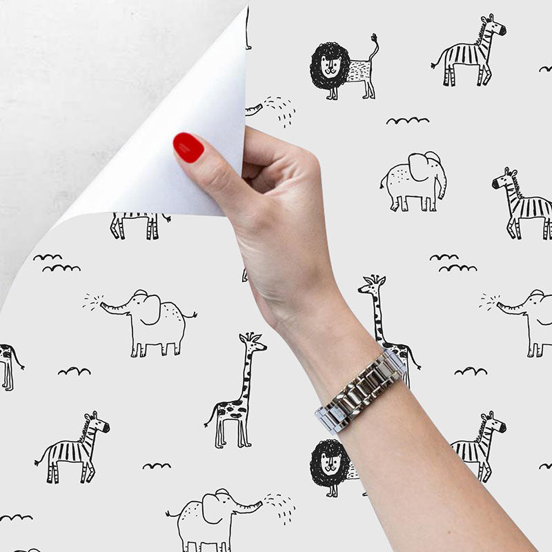 Brehn | Moderne Wandbekleding Grijs en Witte Giraffe en Olifant Behangrol, 29,1 vierkante voet.